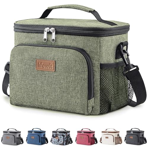 Lifewit Reusable Insulated Lunch Bag, Portable Cooler Freezable Soft Lunchbox Leakproof with Adjustable Shoulder Strap for Men Women Adult for Work Picnic or Travel, 9L 12 Can, Dark Green