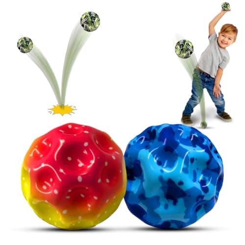 Wembley Moon Ball High Bouncing Ball with for Kids Adults Pets Easy Grip Sports Space Ball with Craters Indoor Outdoor Toy Helps in Hand Eye Coordination Stress Relief – Pack of 2, Random Color