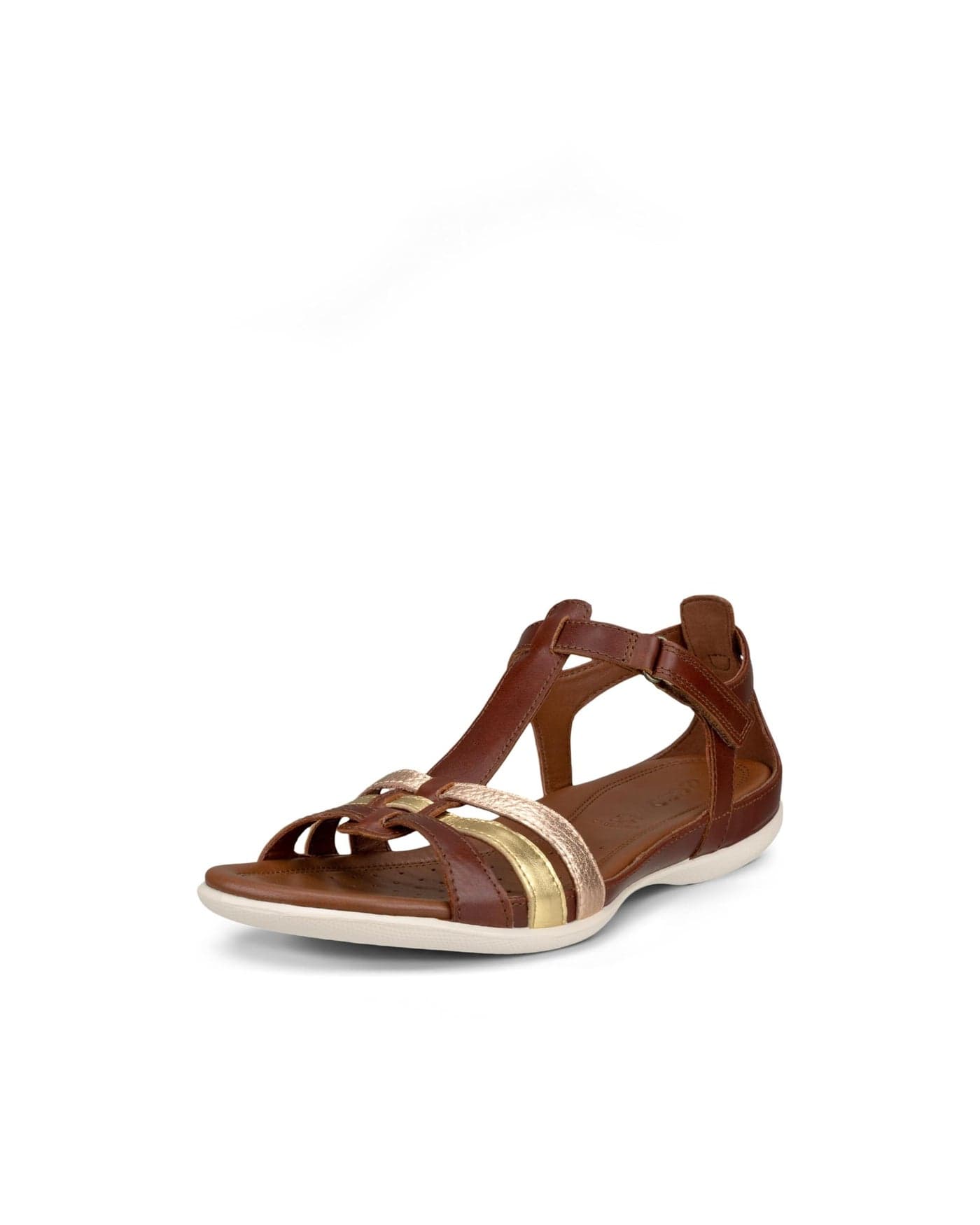 ECCO Women's Flash T-Strap Sandal, Mink/Gold/Hammered Bronze, 7-7. 5