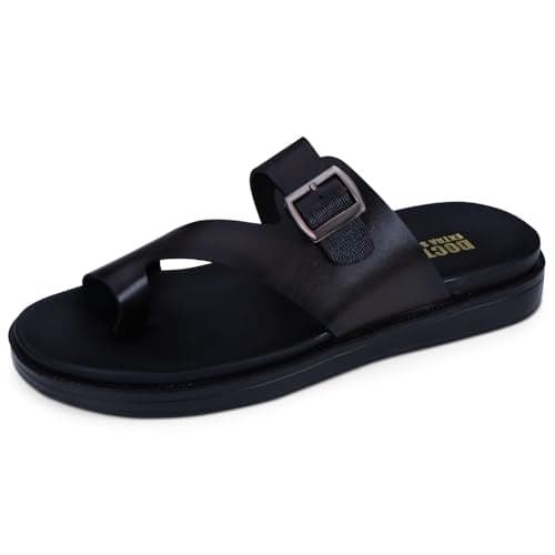 DOCTOR EXTRA SOFT Men's Classic Casual Original Leather Thong Black/Brown Sandals/Chappals with Memory Foam Cushion| Stylish & Non-Slip|Comfortable | Lightweight |Flip flops Slippers Gents & Boys F-1