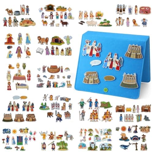 Windkream 16 Pack Felt Board Story Sets Flannel Felt Story Board Pieces with a Multi Functional Pieces Storage Binder and 16 Pcs Pocket for Activities TimeBible Stories
