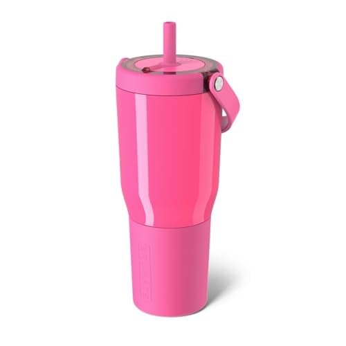 BrüMate Resa 35oz 100% Leakproof Travel Tumbler w/Handle & Straw | Flexible SoftSip Straw | Silicone Sleeve for Durability | Stainless Steel | Cup Holder & Travel Friendly Water Bottle (Neon Pink)