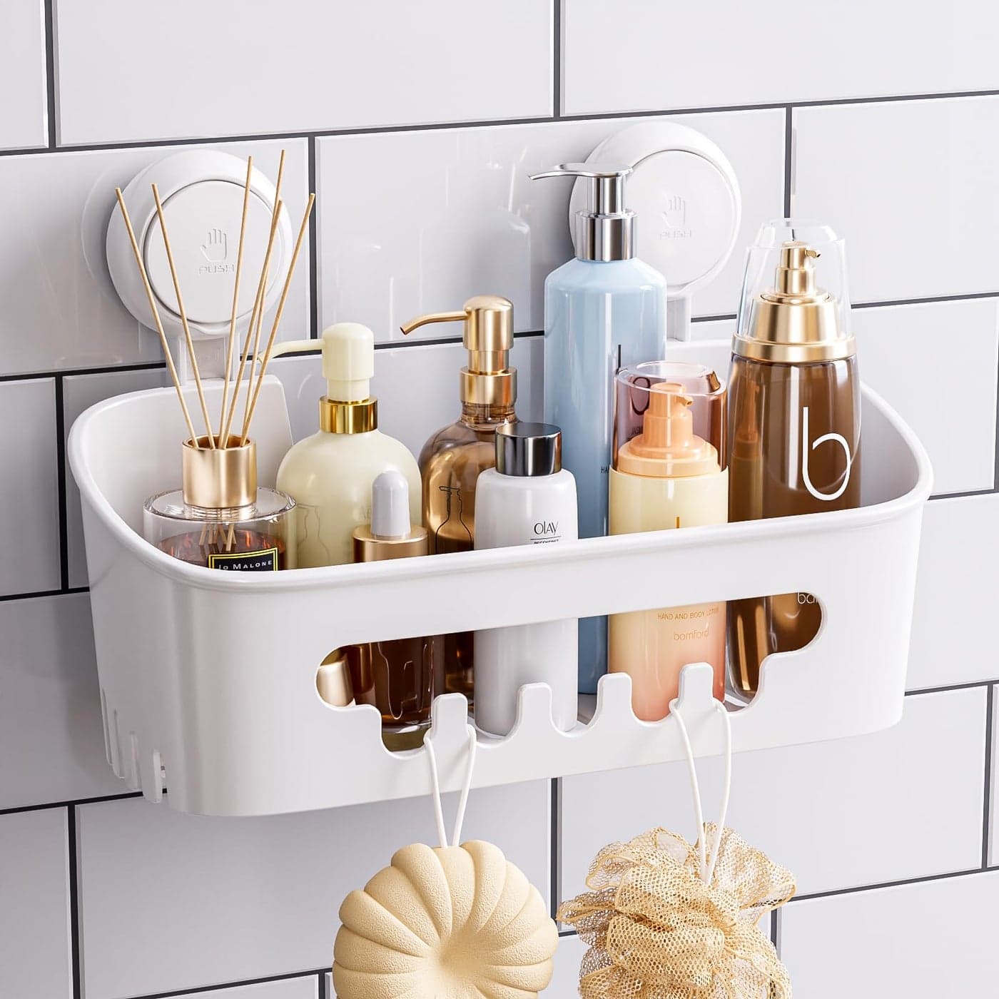 TAILI Shower Caddy Suction Cup Heavy Duty Bathroom Organizer Removable Shelves for Inside Shower Shampoo Waterproof Suction Plastic Storage for Bathroom Accessories Holder White