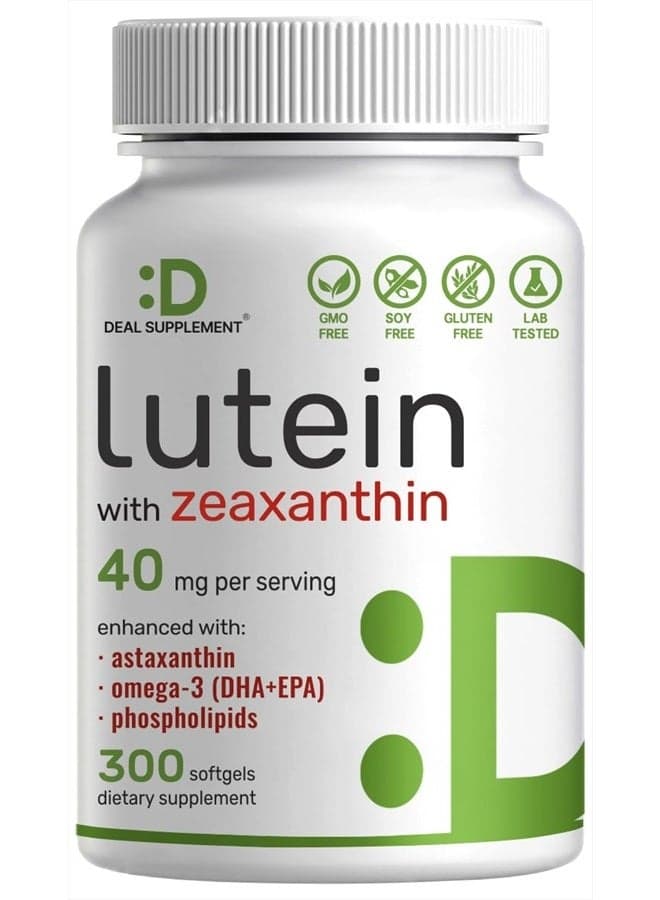Lutein and Zeaxanthin Supplements, 40mg Per Serving | 300 Softgels, Enhanced with Astaxanthin, Omega-3s and Phospholipids, Essential Eye Vitamins & Vision Health Support