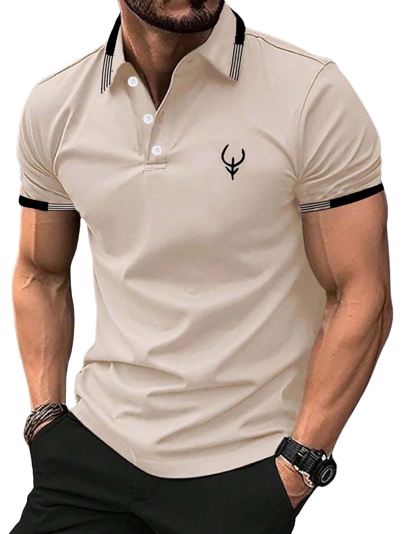 Lymio Polo T Shirt for Men || Men Casual T-Shirt || Polo (Polo-43-Chiku-L) Beige