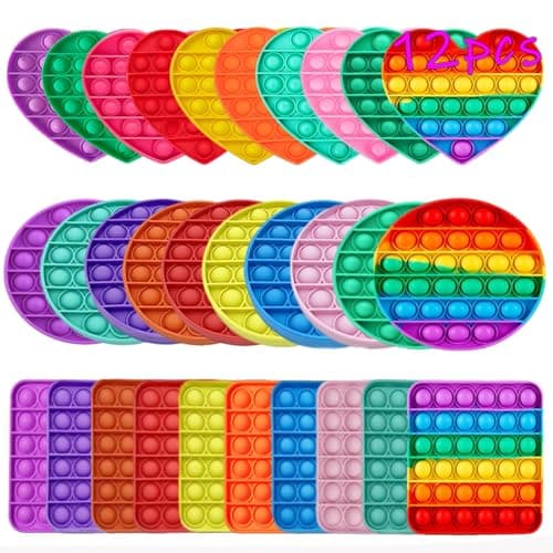 Random 12 Pcs Fidget ToysPush Pop Fidget Sensory Toys SetStress Relief Gifts for Kids AdultsPop Bulk Party Favors Toddler Toys for Easter GiftsParty SuppliesClassroom Prizes