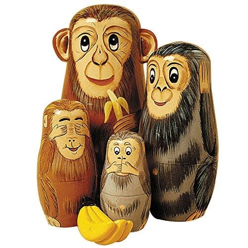 Bits and Pieces Nesting Monkeys Hand Painted Wooden Nesting Dolls Matryoshka Set of 5 Dolls from 6 Tall