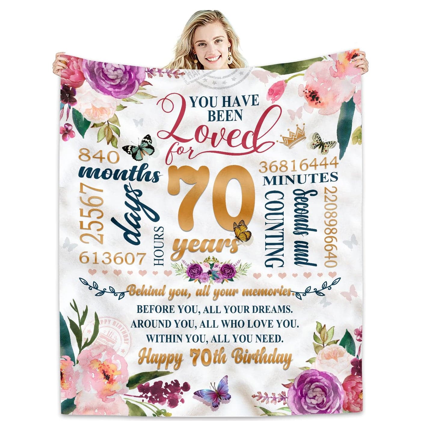 Hcoviv 70th Birthday Gifts Women Blanket 5060 Happy 70th Birthday Gift Ideas 70th Birthday Decorations Gifts for Women Turning 70 Gifts for 70YearOld Best Birthday Present 1955 Throw Blanket