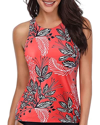Holipick High Neck Tankini Top Bathing Suit Tops for Women Tummy Control Tank Tops Swimsuits Red Floral S