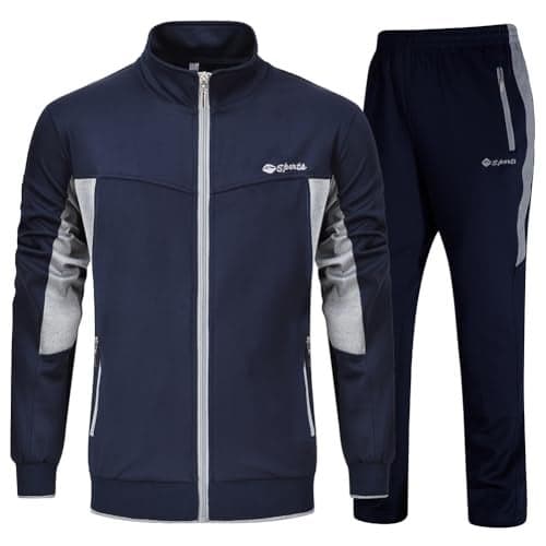 YSENTO Men's Tracksuits Outfits Set 2 Piece Jogging Suits Warm Up Sweatsuits Sweat Track Suits Sets Navy Grey M