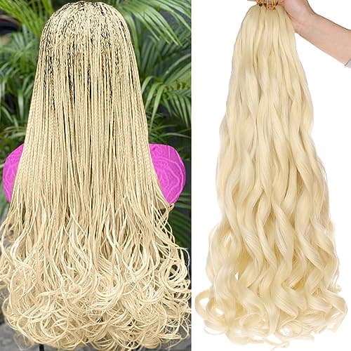 Unionbeauty French Curl Braiding Hair 22 Inch Blonde French Curly Braiding Hair Pre Stretched Body Wavy Braiding Hair for Goddess Box Braids Crochet Hair Curly Braiding Hair for Black Woman 613