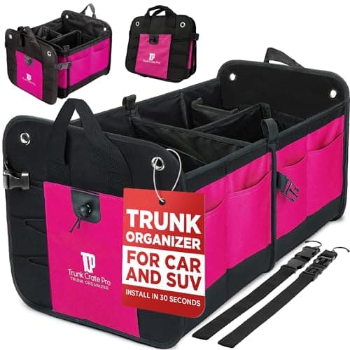 TRUNKCRATEPRO Pink Car Accessories For Women, Trunk Organizer For Car, Suv, Jeep Premium Adjustable Multi Compartments Collapsible (Large Capacity)