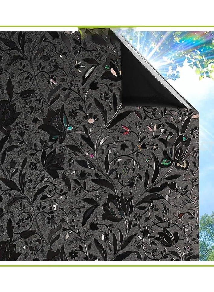 Tulip Total Blackout Window Film(60*200cm),100% Light Blocking Glass Door Film,Room Darkening Window Cling,No Glue/Heat Control/Anti UV for Day Sleep & High Privacy