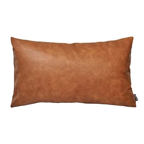 HOMFINER Faux Leather Lumbar Throw Pillow Cover 12x20 Decorative Bedroom Living Room Modern Boho Accent Rectanglar Cognac Brown Small Cushion Case for Bed Sofa Couch