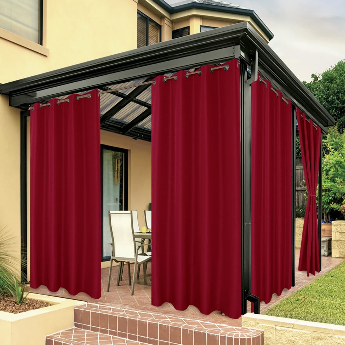 BONZER Outdoor Curtains for Patio Waterproof Thick Privacy Grommet Sunlight Blocking Outside Curtains for Porch Pergola Gazebo Deck 1 Panel 84W x 108L inch Red