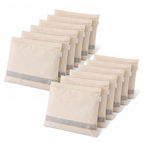 MY ARMOR Cotton Canvas Saree Covers with Zip Set of 12, Clothes Storage Bags, Transparent Mesh Window, Saree Organizer for Wardrobe, 16.5 x 15.5 Inches