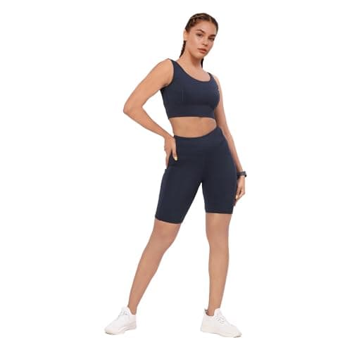 Enamor A703 Women's Active Panel Quick Dry Knee Length Tights with Side Pockets Navy