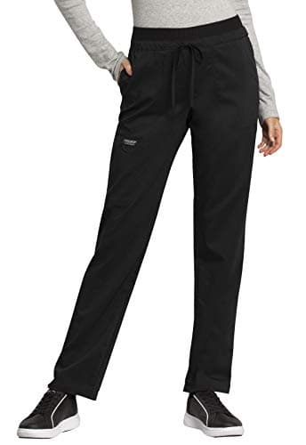 Cherokee Scrubs for Women Mid Rise Tapered Leg Drawstring Pant with 5 Pockets, Cargo Bottom with 2 Way Stretch Fabric - WW105P, XS Petite, Black