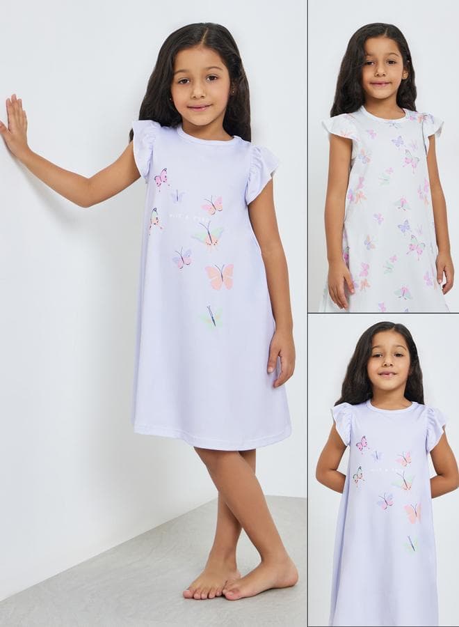 Pack of 2 - Girls Butterfly Print Sleep Dress