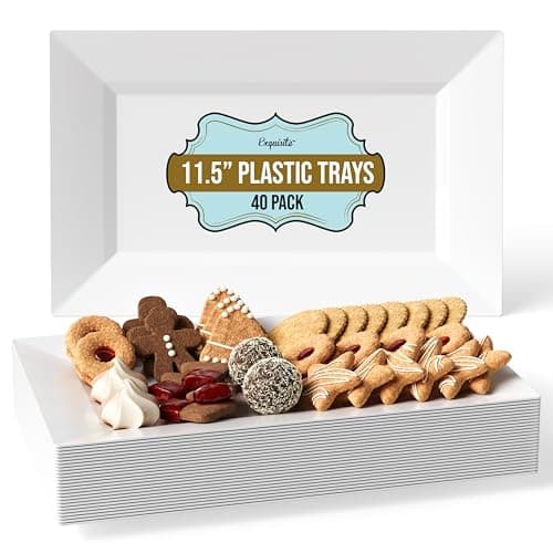 Exquisite Plastic Serving Trays for Party - 40 Pcs 11.5 Inch White Serving Platters, Plastic Trays for Food, White Tray, Food Tray Disposable Platters for Parties, Catering & Buffet