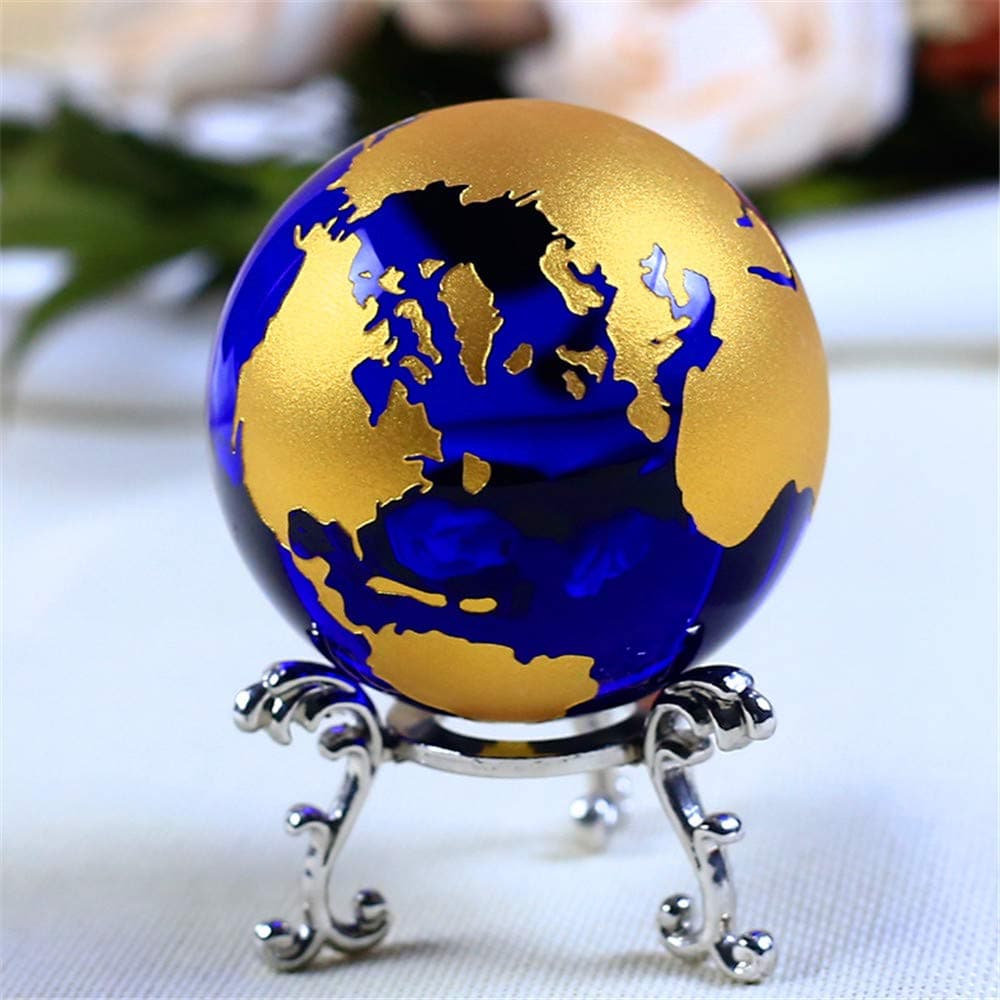 Crystal Glass Marbles Earth Globe World map Quartz Crystals Sphere Terrarium Desk Ornaments Nautical Home Decor Gold 236inch