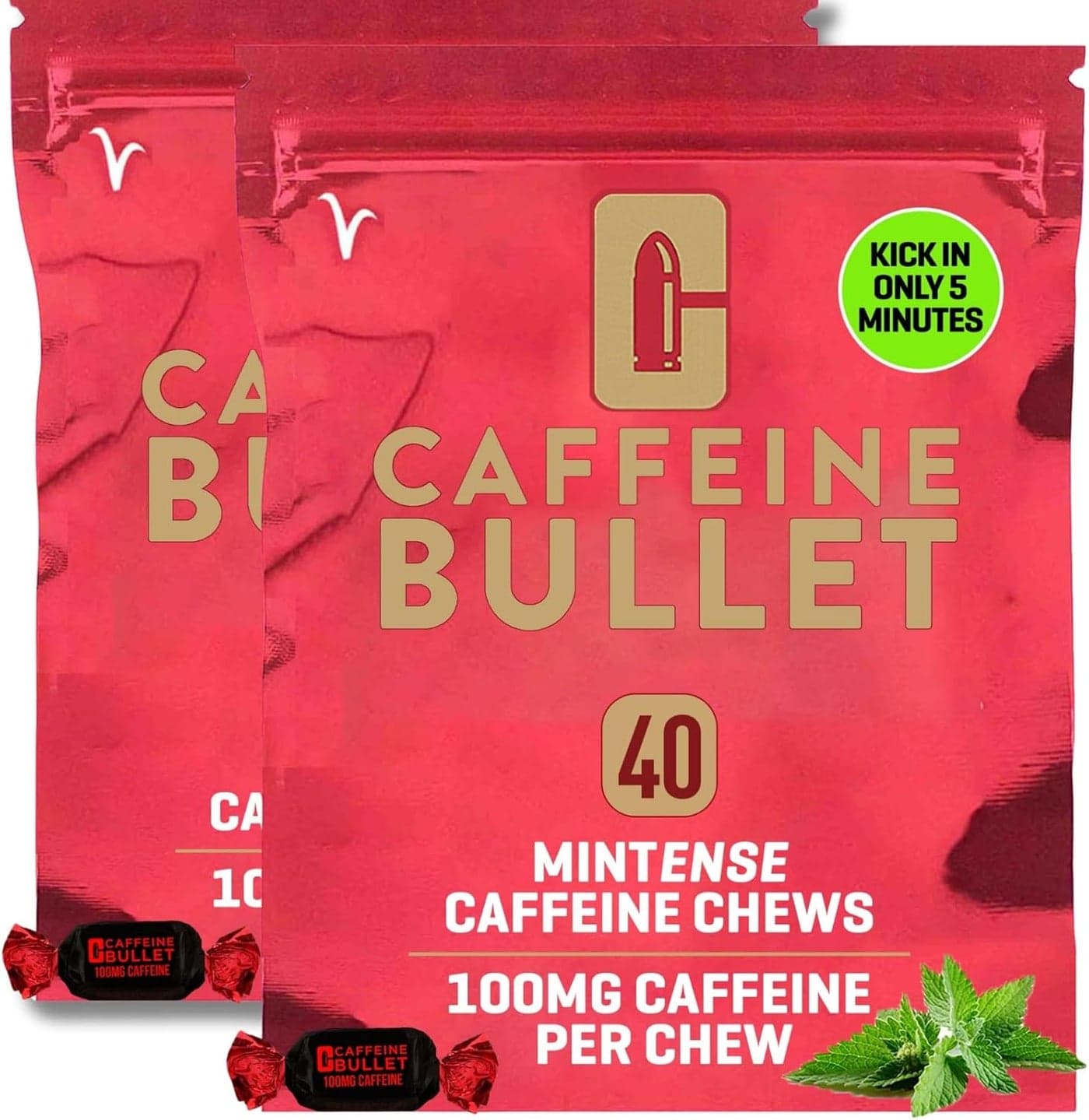 Caffeine Bullet Mint Energy Chews 80 Faster Boost Than Gels Tablets and Gum 100mg per Serving Sport Science for Running Cycling Gaming Pre Workout Endurance Kick