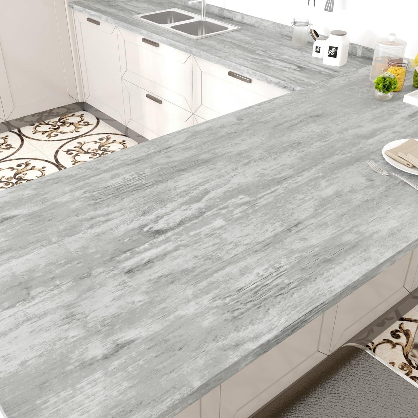 WESTICK Grey Wooden Countertop Peel and Stick Waterproof Wood Contact Paper Peel and Stick Countertops Removable Gray Wood Wallpaper for Cabinets Tables Kitchen Walls RV Wooden Vinyl Wrap 158 x 196