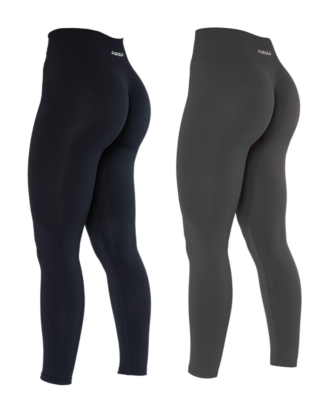 AUROLA Dream Collection Workout Leggings for Women High Waist Seamless Scrunch Athletic Running Gym Pants Set(Black+Asphalt Grey) M