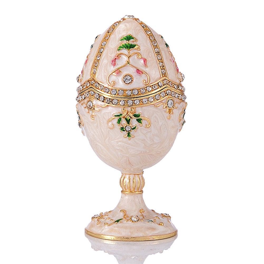 QIFU Hand Painted White Easter Egg Style Decorative Trinket BoxQF3388