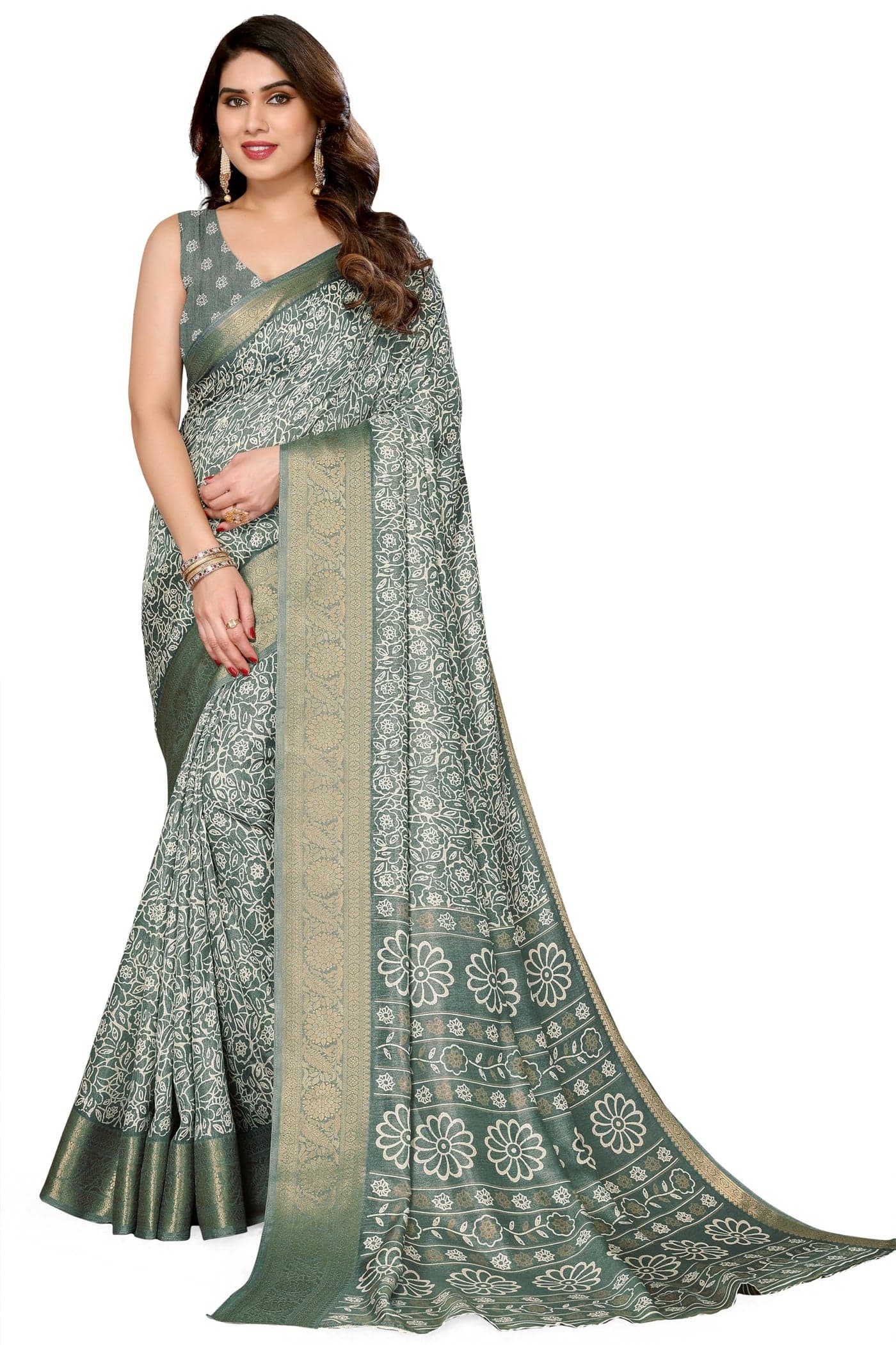 MIRCHI FASHION Women Dola Silk Floral Printed Saree with Blouse Piece (R40251 - Grey)