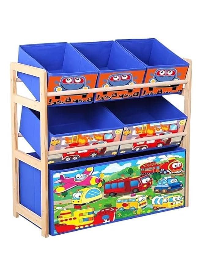 Kids Toy Organizer with Storage Bins, 3 Tier Solid Wood Toy Storage Cabinet for Playroom, Nursery and Kids Room Boys Girls Girls,Toy Box Storage(Blue)