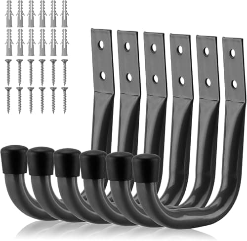 HORUSDY 6Pack Heavy Duty Metal Wall Hooks Large Garage Storage Organization Hooks for Tools Extension Cords Ladders and Bags Wall Mount J Hooks for Indoor Outdoor Use Gray