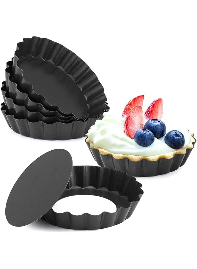 4 Inch Tart Pans, Nonstick Mini Quiche Pan Removable Bottom Tart Pan Cheesecake Pan Tart Mold Set of 6 (Black)