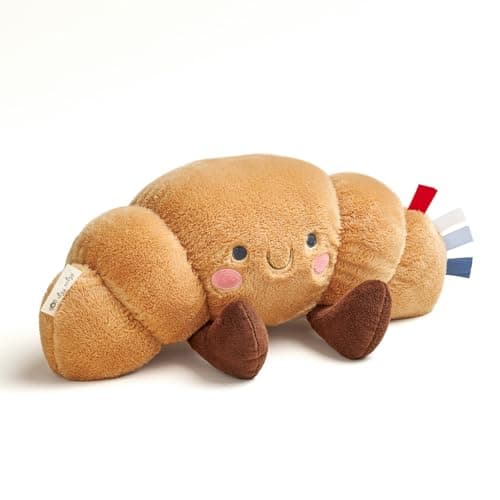 Itzy Ritzy Snuggles Plush Toy Soft Stuffed Animal for Babies Kids Adults Sensory Ribbons Textured Fabrics for Tactile Play Cozy Cuddly Companion for Newborns Up Croissant