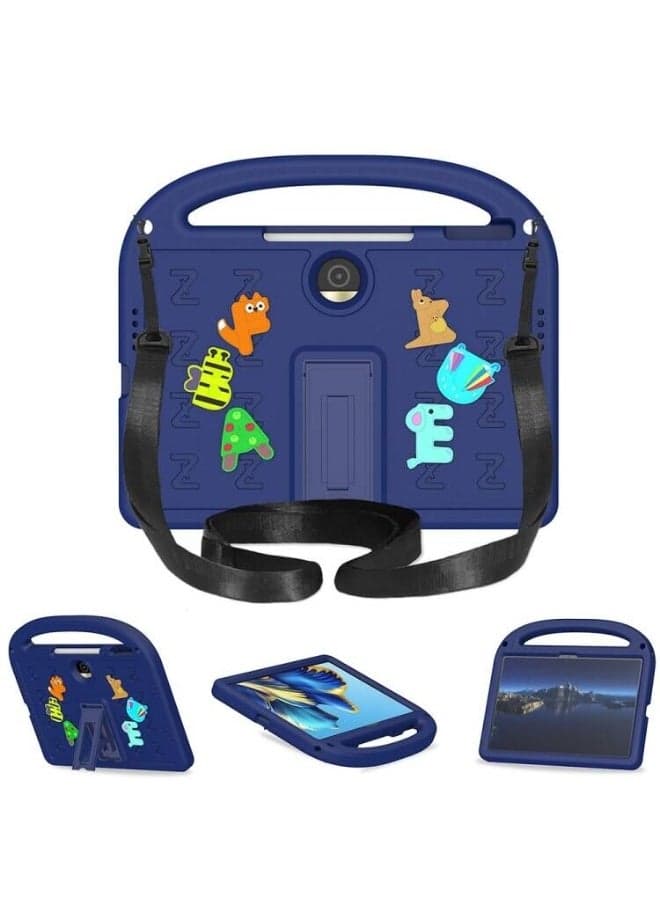 Kids Case Compatible with Honor Pad 9 12.1Inch 2024, Cute Full Body Protective Cover with Handle Stand, Lightweight Shockproof Cover with Shoulder Strap Kickstand for Honor Pad 9 2024 (Dark Blue)