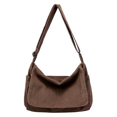 Canvas Messenger Bag for Women Men Vintage Satchel Bag Aesthetic Crossbody Shoulder Bag Casual Sling Bag (A-Coffee)