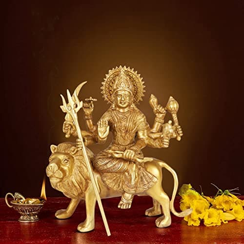 ARTVARKO Goddess Vaishno Devi | Maa Durga Murti for Puja Statue Brass Sculpture Art Indian Decor Puja Idol 9.5 Inches
