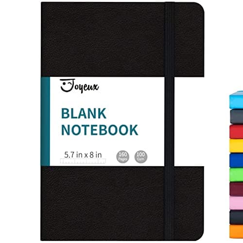 JOYEUX Blank Journal Notebook, A5, 160 Pages 100 Gsm Thick Sketch Books Hardcover Journal for Writing, 5.7 inches x 8 inches Notebooks for Work (Black)