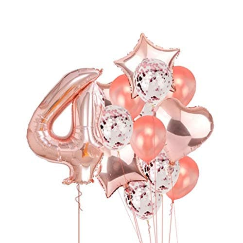 Pop The Party 4Th Number Foil Balloon With 4 Digit Balloon For Including Star, Heart And Confetti Balloons Multicolor (Pack Of 16)
