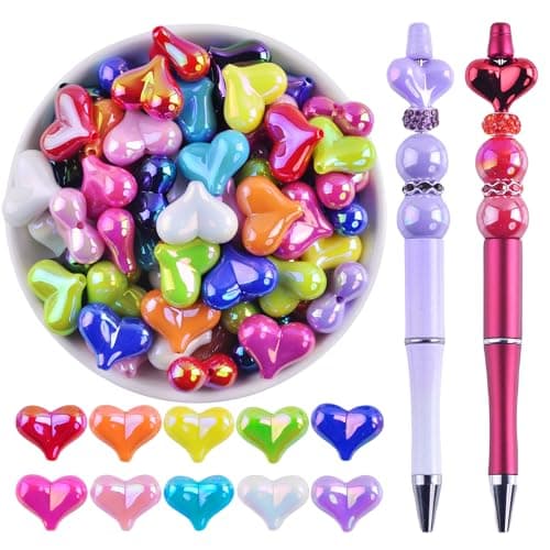 Focal Beads for Pens Bulk Focals for Beaded Pens 40Pcs Peach Heart Beads for Beadable Pens Acrylic Focal Beads for Keychain Making Jewelry Making Bracelet Necklace Crafts Charms