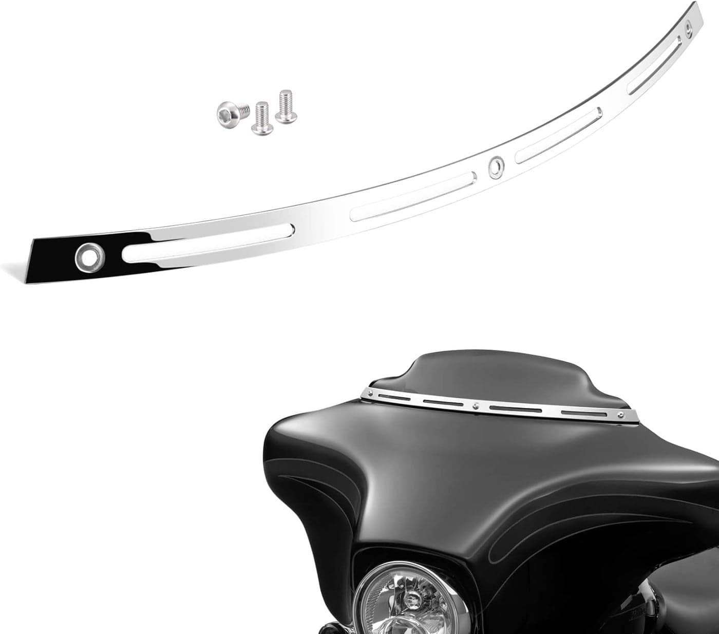 PBYMT Polished Stainless Slotted Batwing Windshield Trim for Harley Electra Glide, Street Glide, Ultra Limited 1996-2013