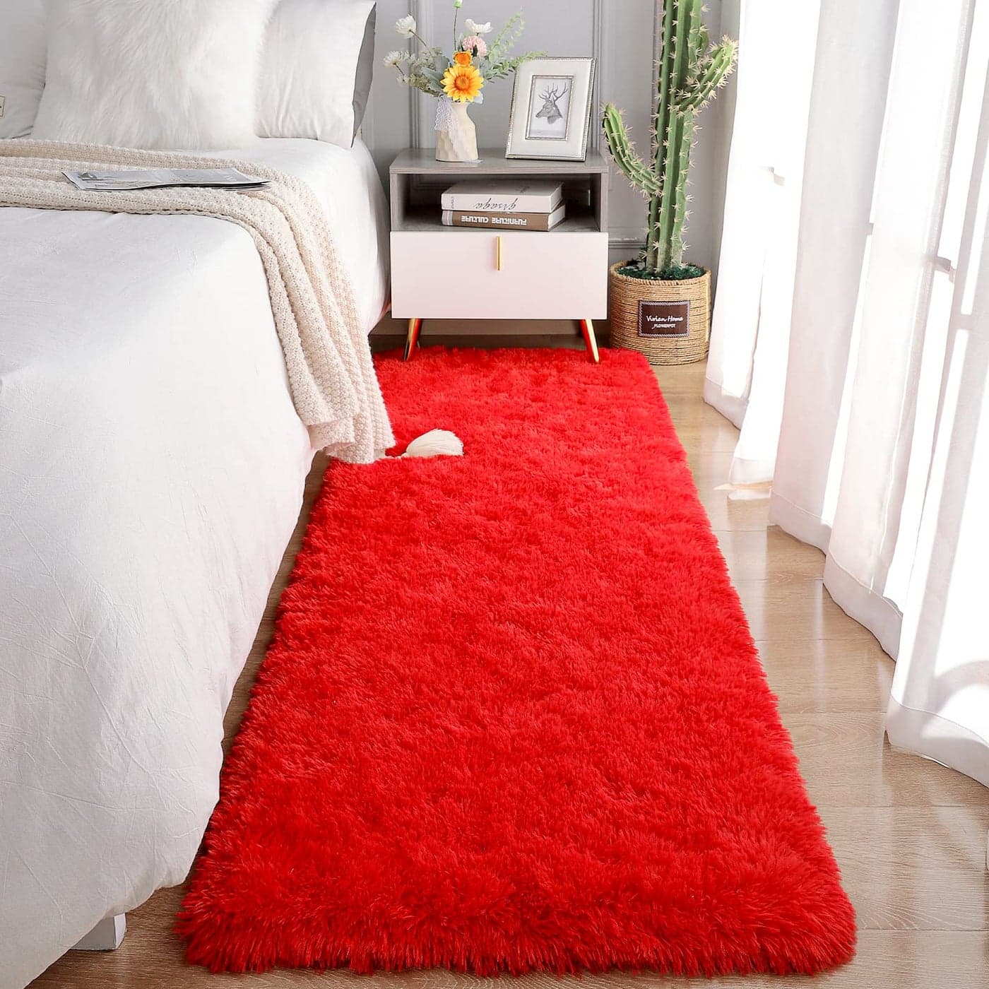 Chicrug Soft Runner Rugs for Bedroom Living Room Plush Fluffy Rug 2x6 Feet Shag Furry Area Rug Carpet Non Shedding for Nursery Children Kids Girls Room Home Decorative Red