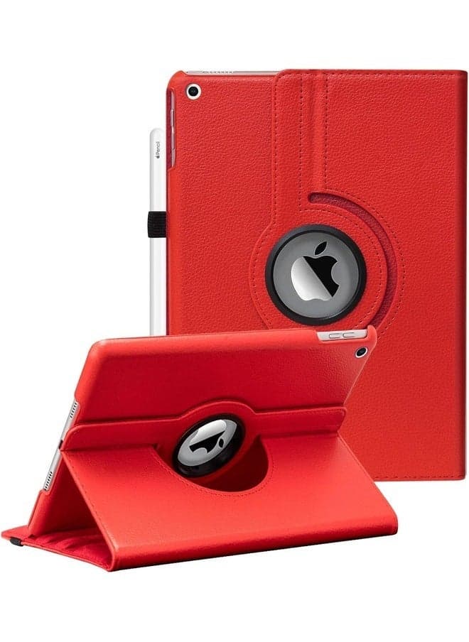 "360-Degree Rotating iPad Case for iPad 9.7” (2017/2018), iPad Air 2 & iPad Air – Red Cover with Auto Sleep/Wake and Adjustable Stand"