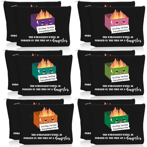 Reginary 12 Pcs Dumpster Fire Makeup Bags Bulk Funny Gifts Employee Inspirational Cosmetic Bag Gifts for Graduation Teacher Coworker Staff