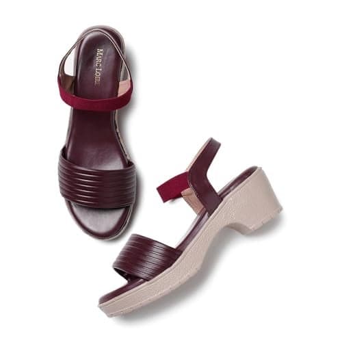 Marc Loire Women’s Comfortable Slip-on Casual Block Heels (Cherry, 7)