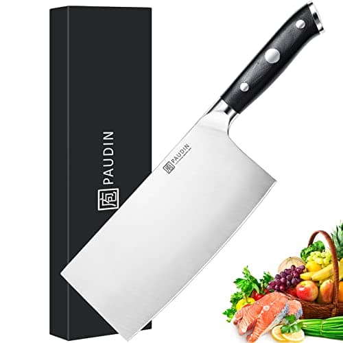 PAUDIN Cleaver Knife 7 inch Meat Cleaver, High Carbon German Steel Heavy Duty Chinese Chef Knife with G10 Handle, Full Tang Butcher Knives