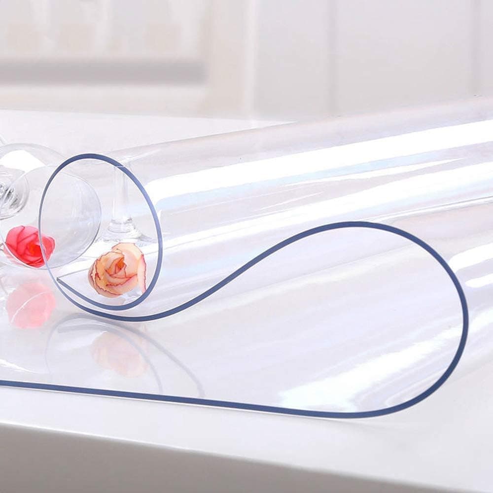 NECAUX Custom Multisize 15mm Thick Clear PVC Table Cover Protector 36 x 78 Inch Kitchen Wood Grain Vinyl Transparent Table Protector Plastic Protective Dining Room Table Pad