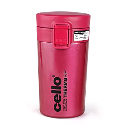 CELLO Monty Thermosteel Hot & Cold Flask 300ml, Pink | Double Wall Vacuum Insulated Air Tight Rust & Leakproof Water, Tea, Coffee, Juice, Cold Beverages Thermos Flask For Office, Travel, Gym & Gifting