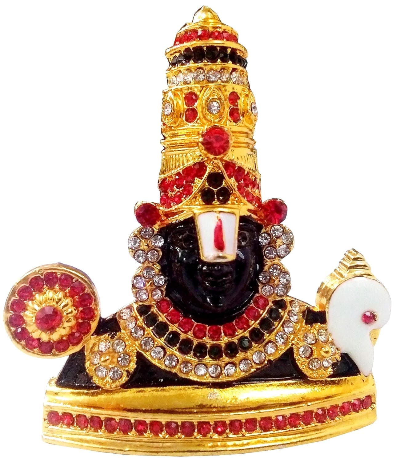 Purpledip Metal Idol Tirupathi Balaji Glittering Stones Statue with ShankhaChakra 11852