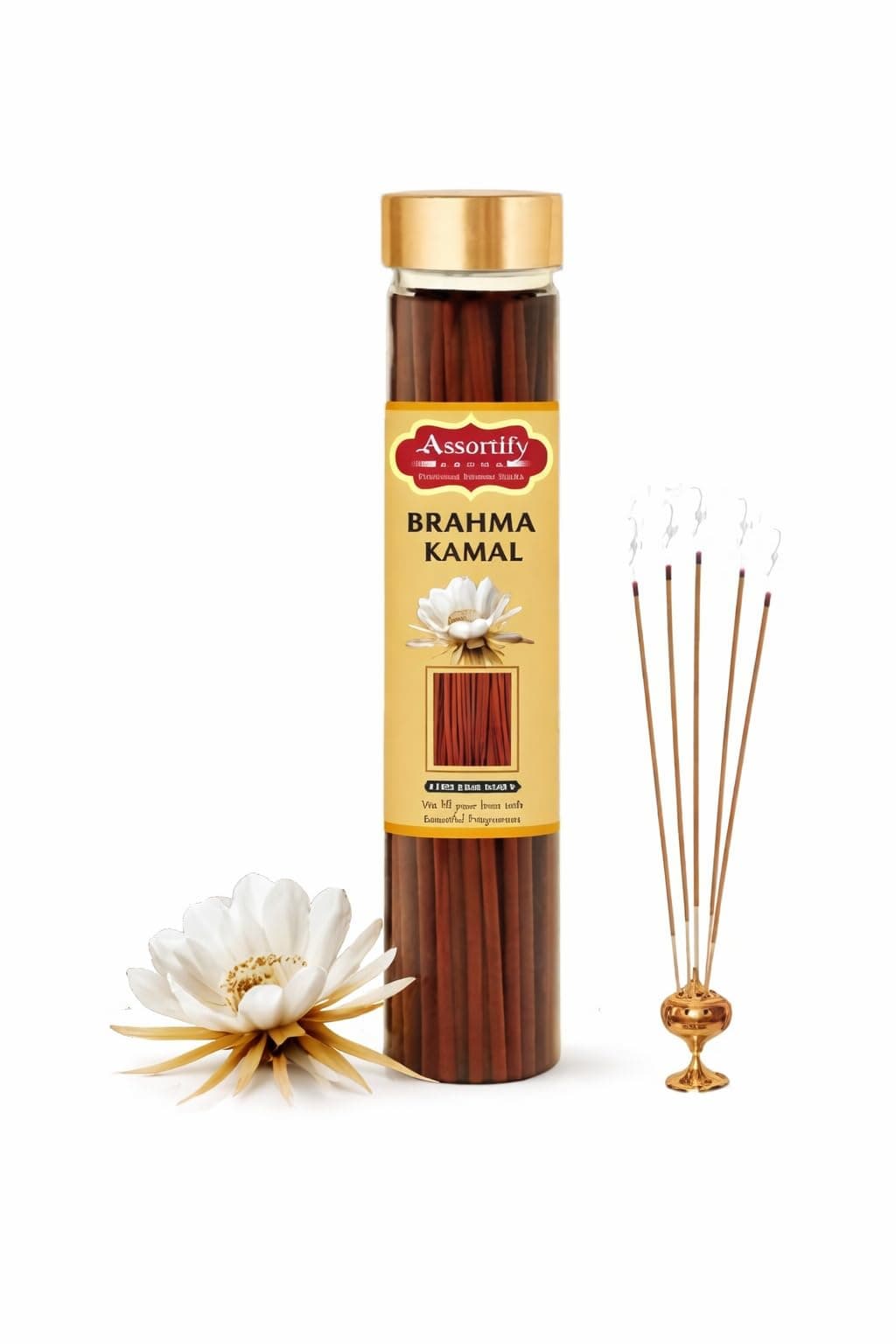 assortify Brahma Kamal Incense Sticks Box|Natural Ingredients||100Gm Jar Packaging | Less Smoke|